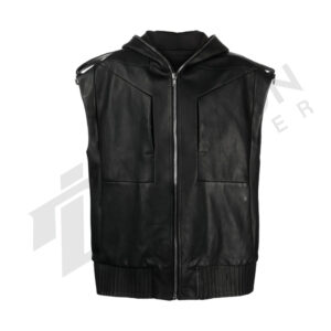 Leather sleeveless hoodie