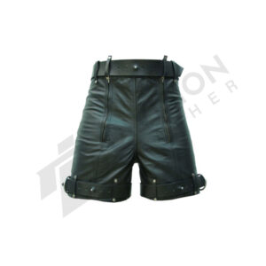 Leather rear zip shorts