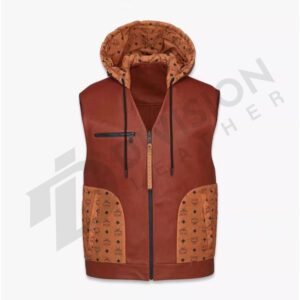 Leather sleeveless hoodie