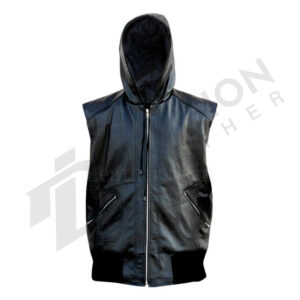 Leather sleeveless hoodie
